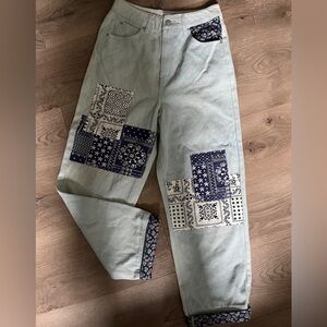 Twik par Simon's jeans patch high wasted barrel slouchy style boho paisley